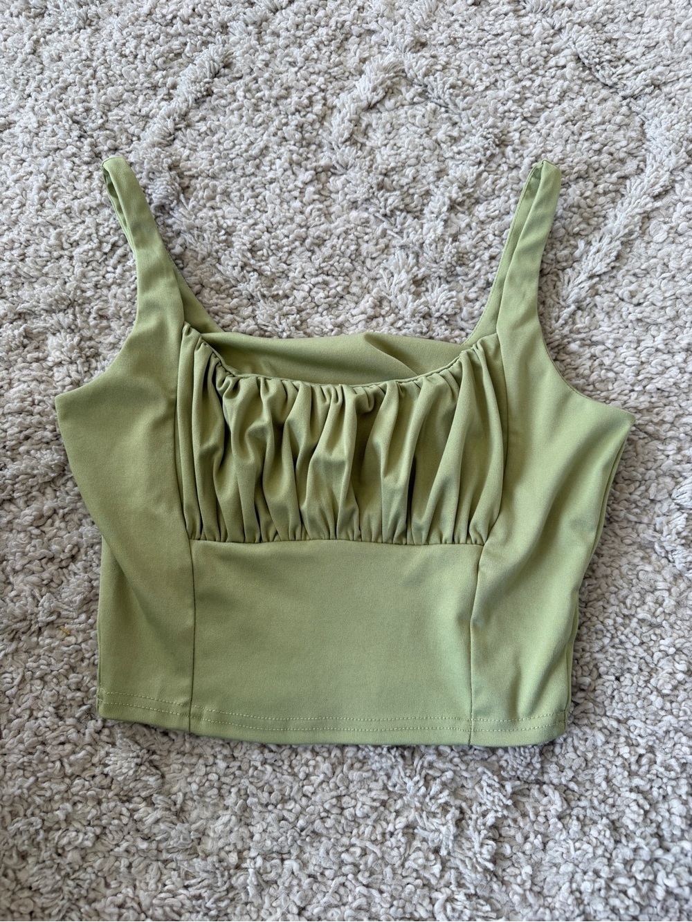 Gathered Front Olive Crop Tank Top